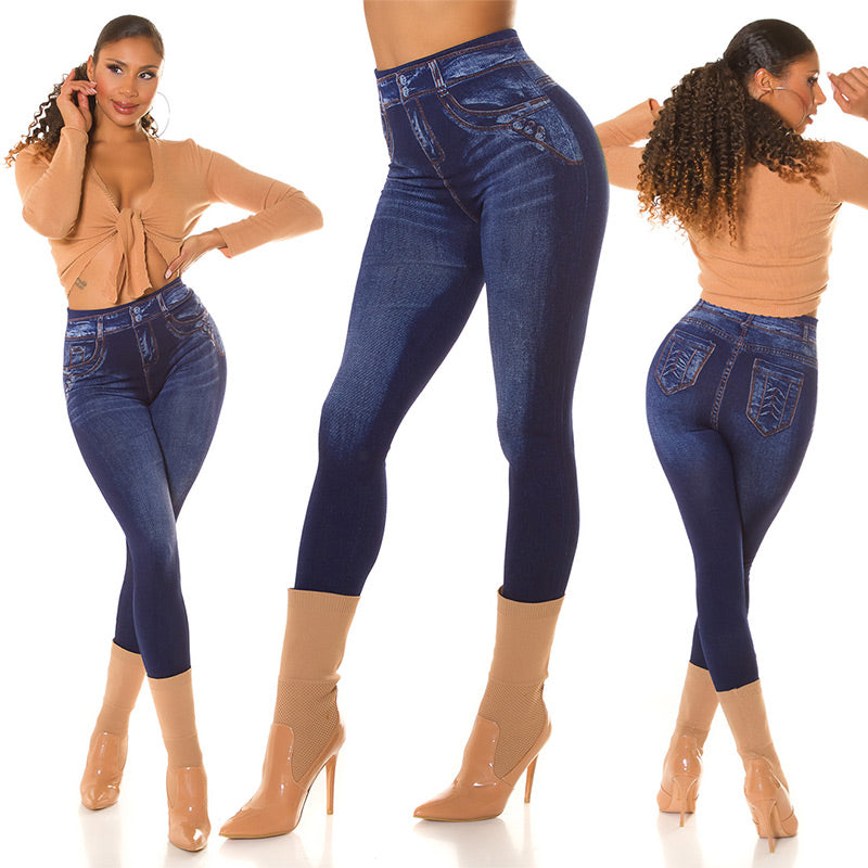 Seksowne legginsy jeansowe z wysokim stanem