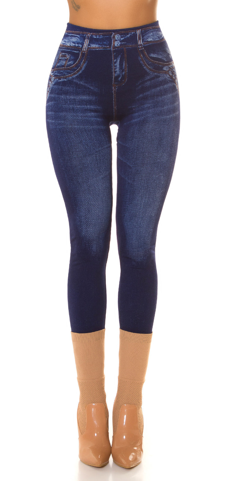 Seksowne legginsy jeansowe z wysokim stanem