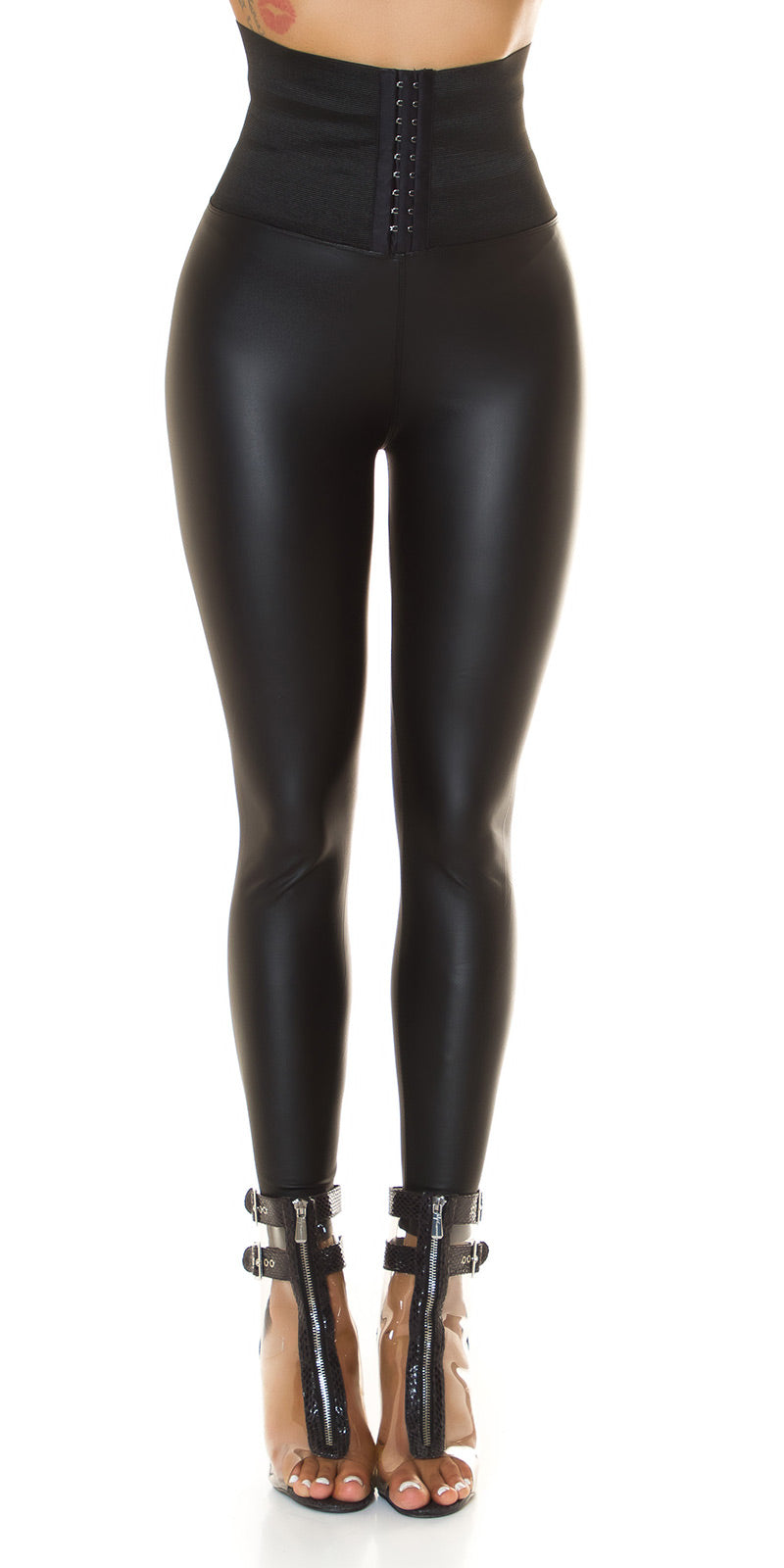 Seksowne skórzane legginsy z ultra wysoką talią