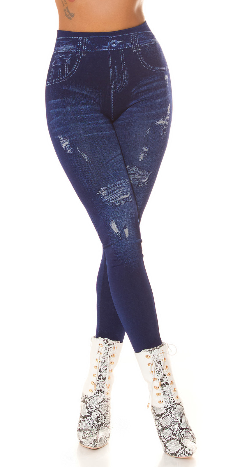 Seksowne legginsy z wysokim stanem w dżinsowym stylu