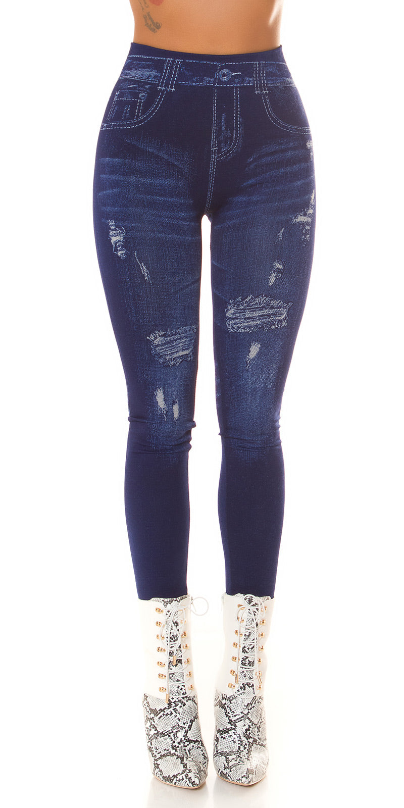 Seksowne legginsy z wysokim stanem w dżinsowym stylu