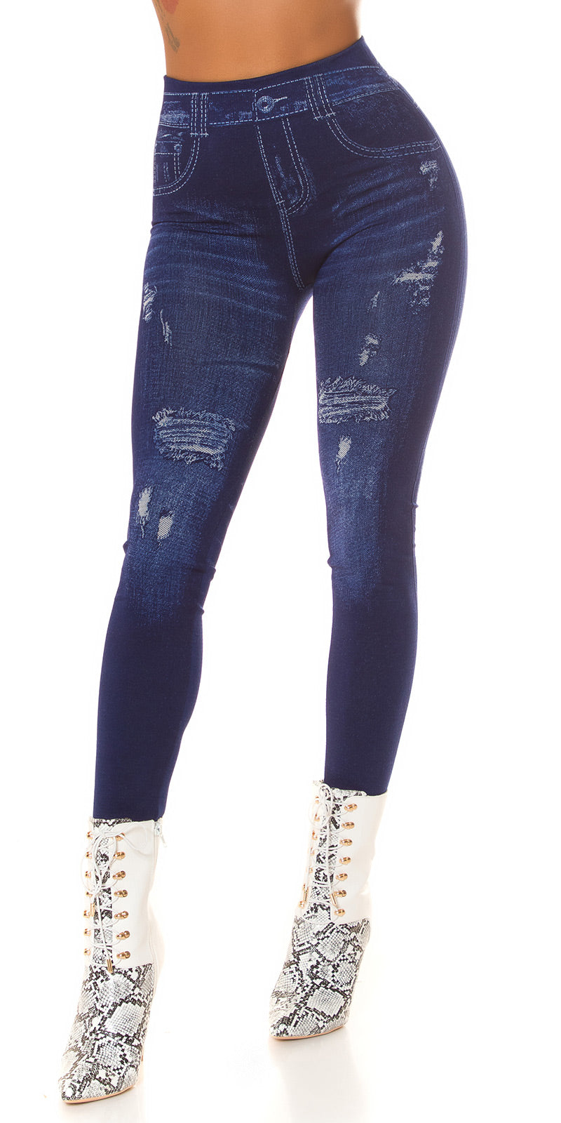 Seksowne legginsy z wysokim stanem w dżinsowym stylu