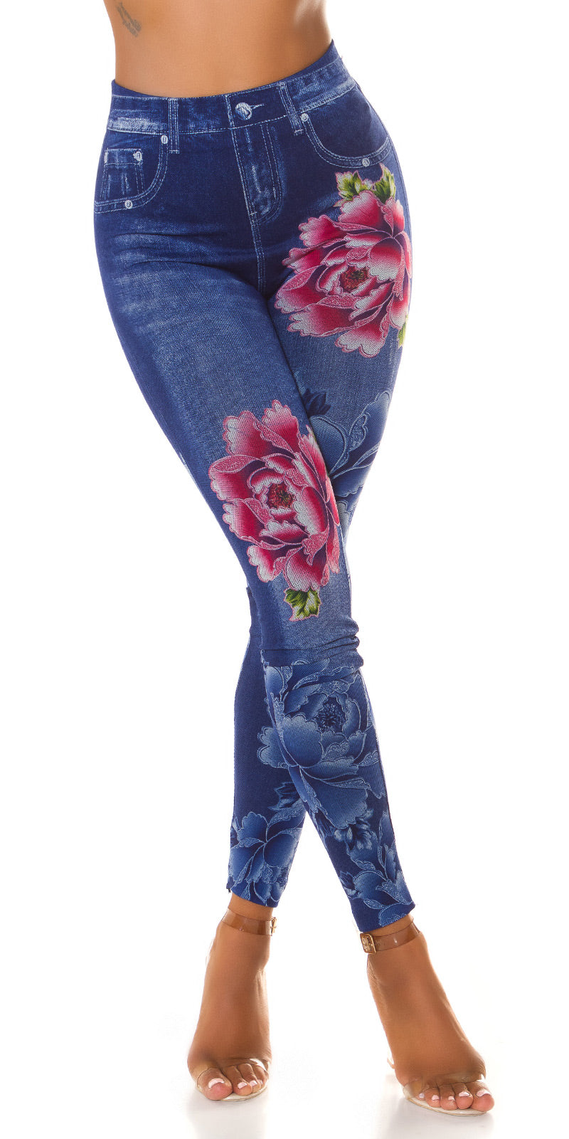 Seksowne legginsy Jeanslook z kwiatowym nadrukiem