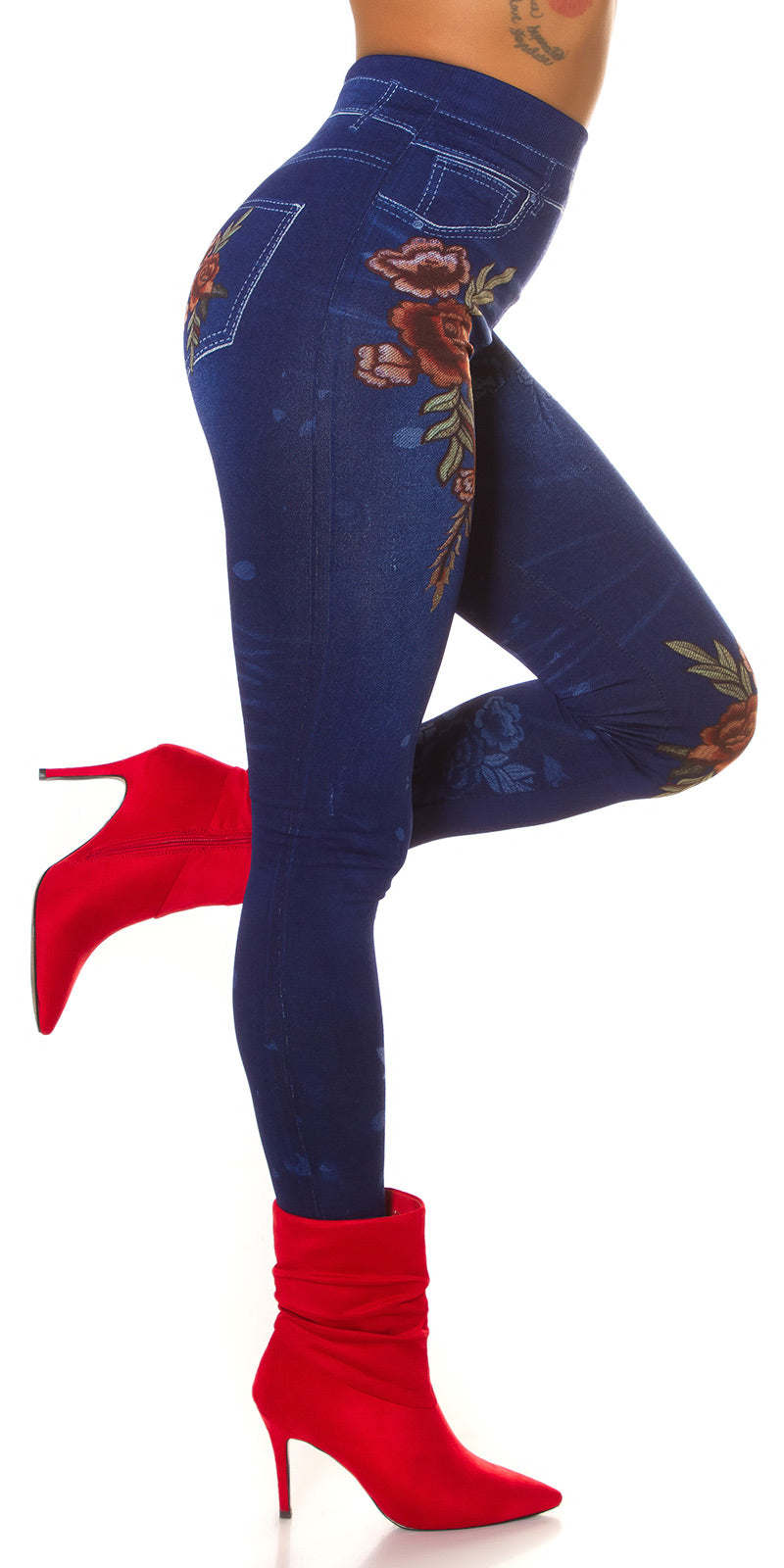 Seksowne legginsy Jeanslook z kwiatowym nadrukiem