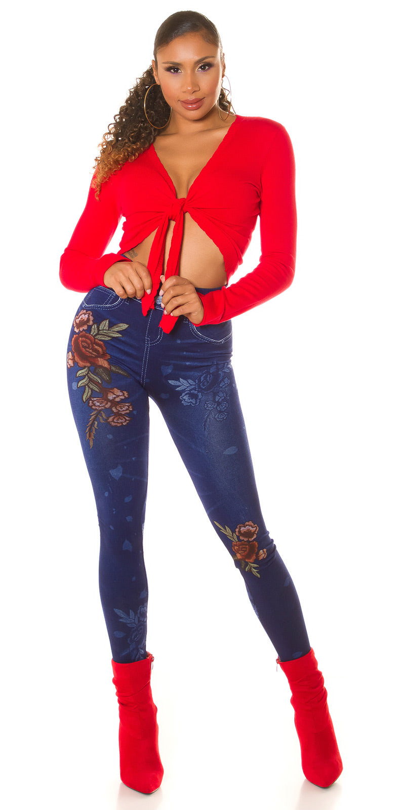 Seksowne legginsy Jeanslook z kwiatowym nadrukiem