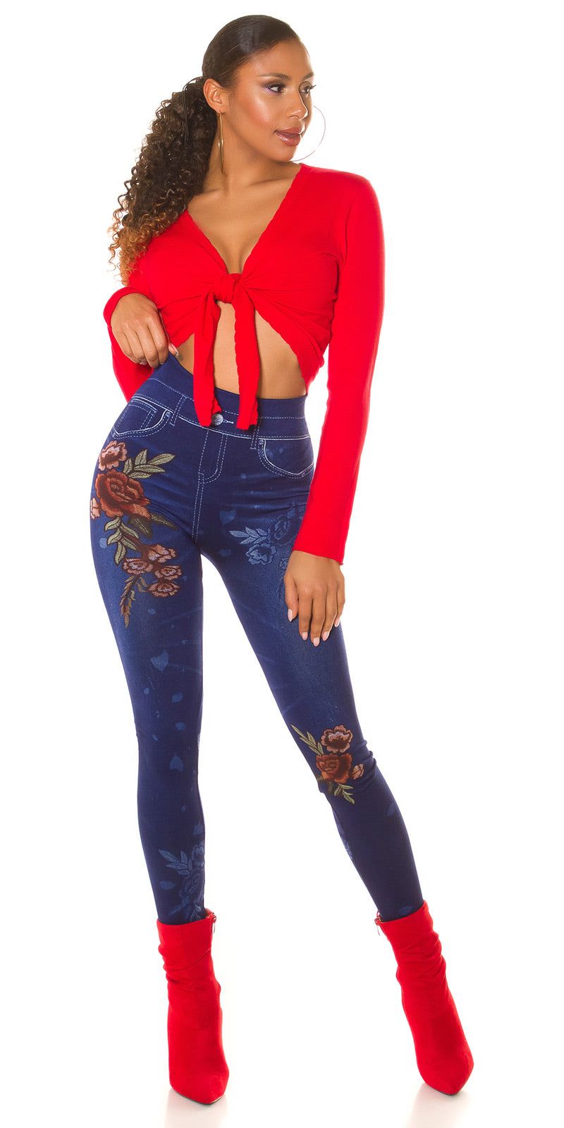 Seksowne legginsy Jeanslook z kwiatowym nadrukiem
