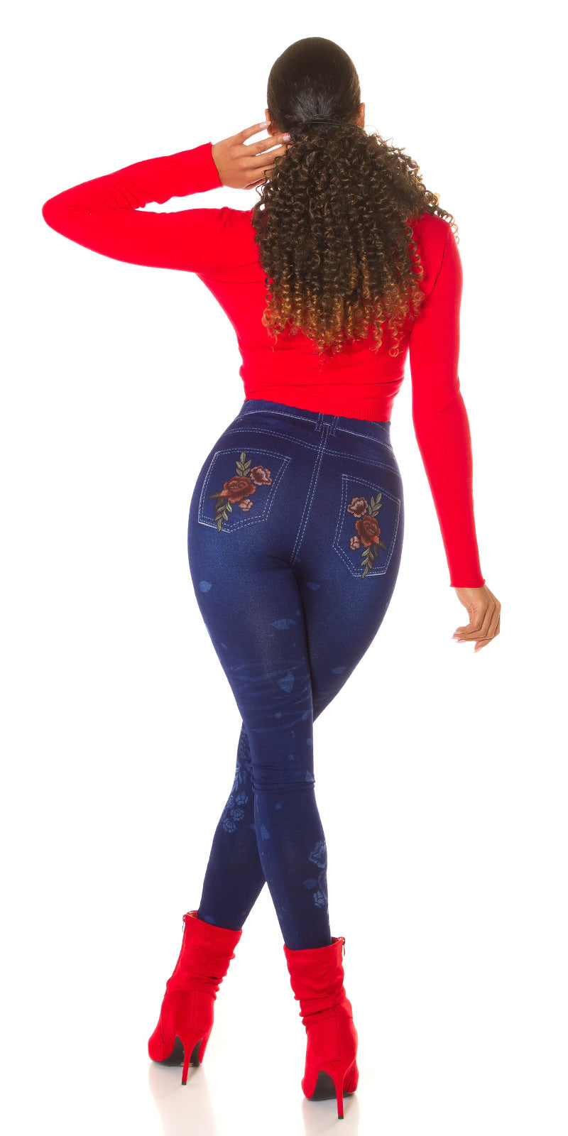 Seksowne legginsy Jeanslook z kwiatowym nadrukiem