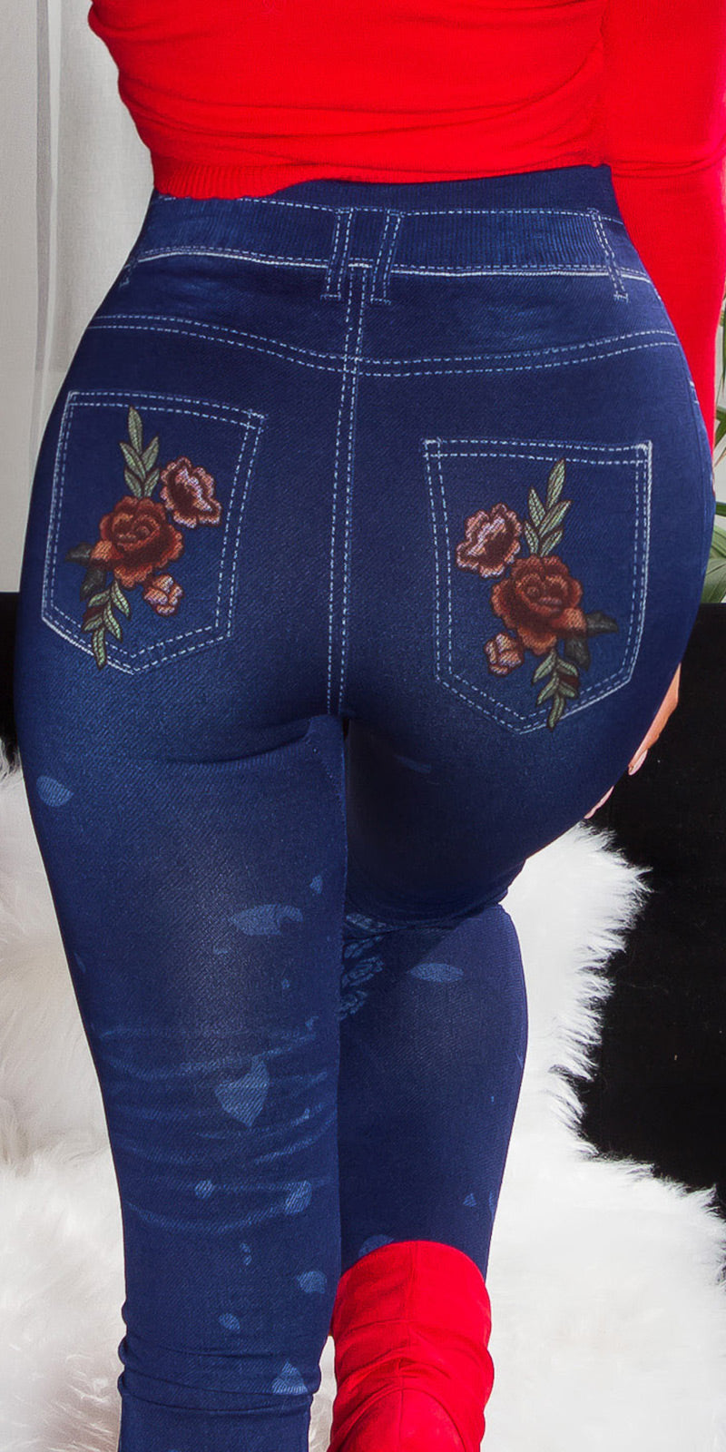 Seksowne legginsy Jeanslook z kwiatowym nadrukiem