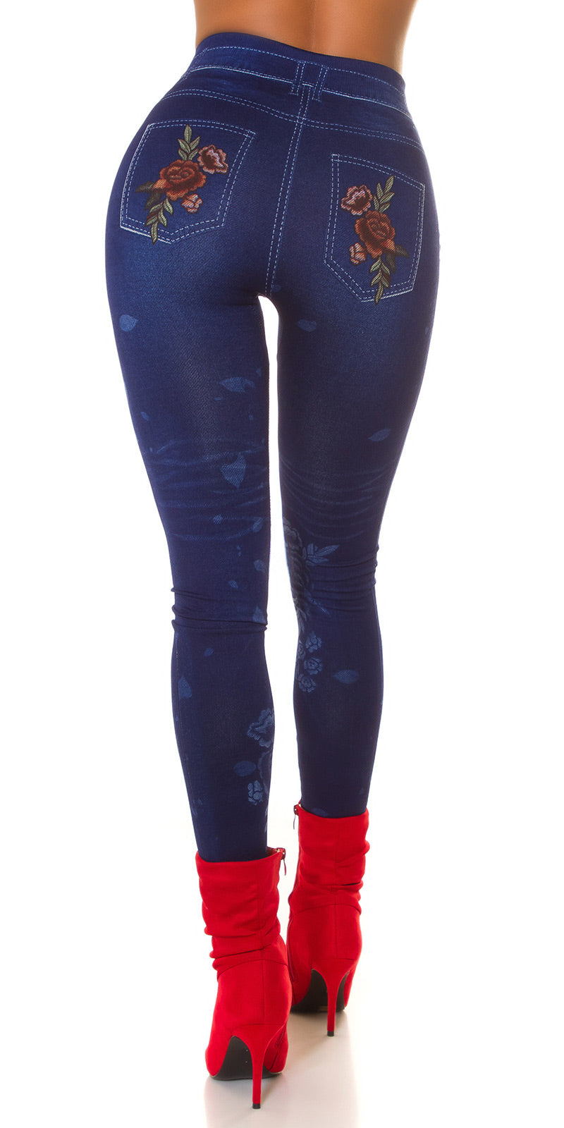 Seksowne legginsy Jeanslook z kwiatowym nadrukiem