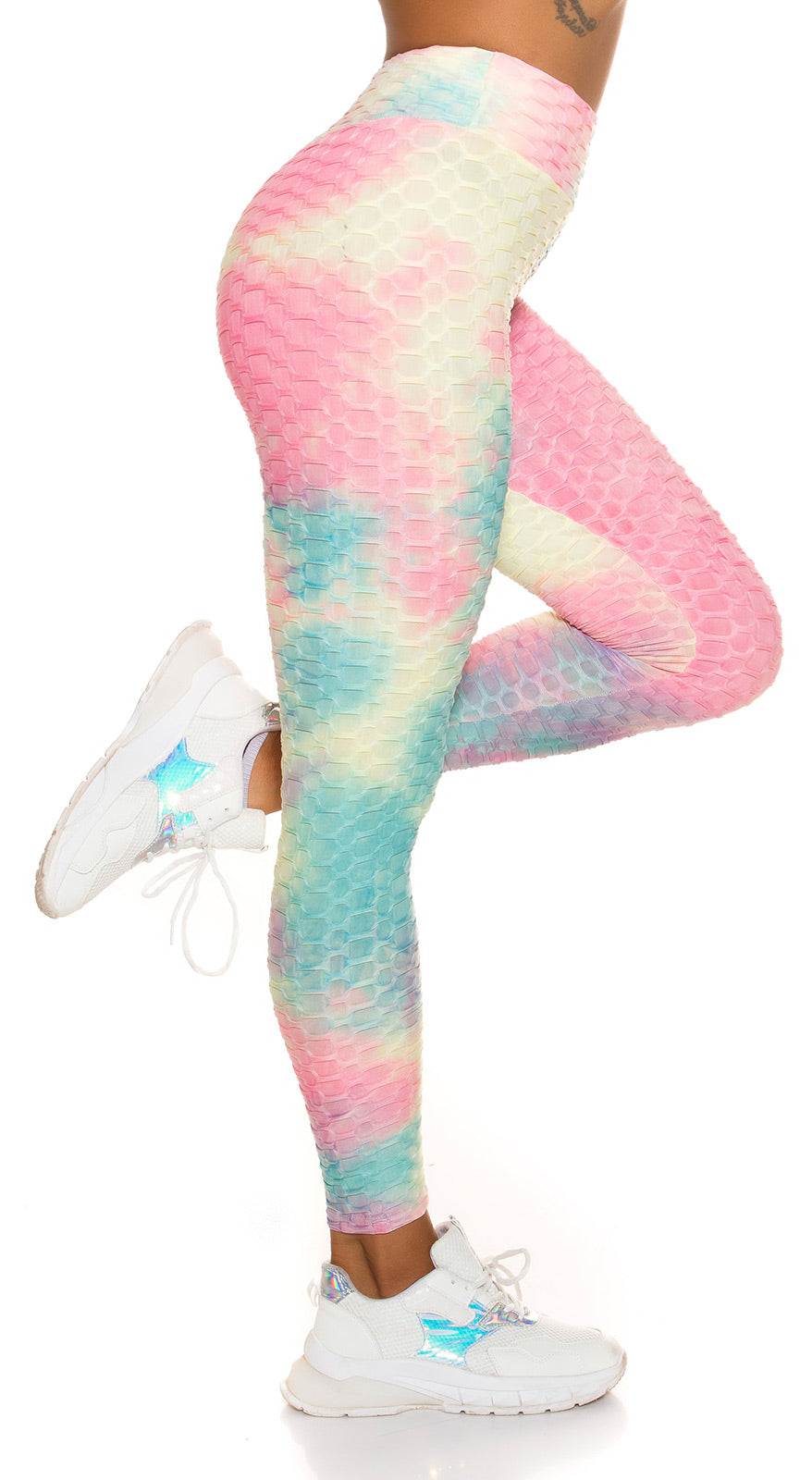 Seksowne legginsy push-up z akwarelowym nadrukiem