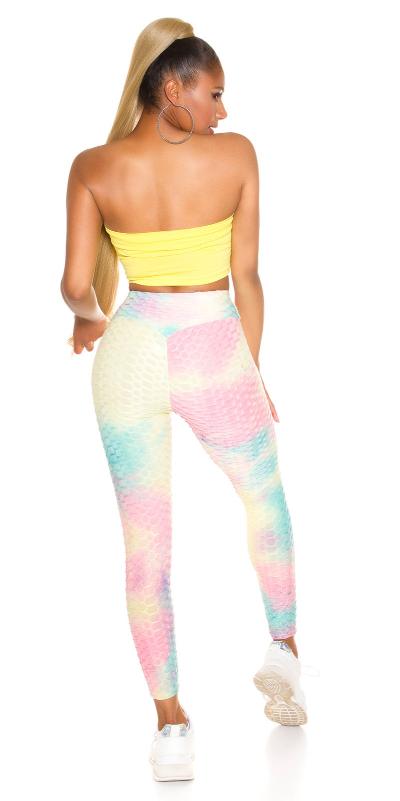 Seksowne legginsy push-up z akwarelowym nadrukiem