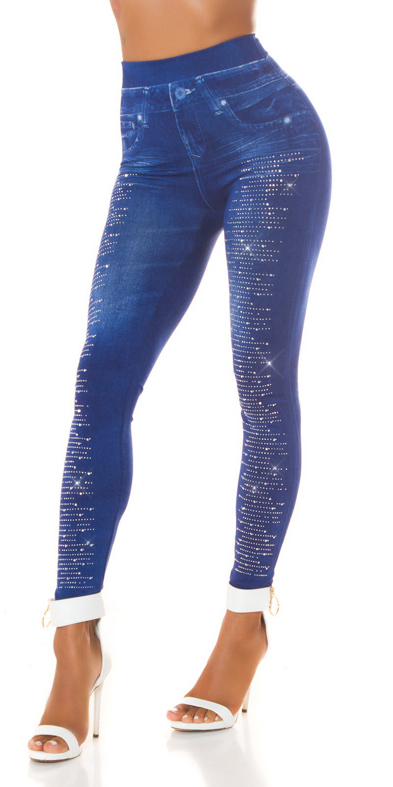 Seksowne legginsy z wysokim stanem z brokatem
