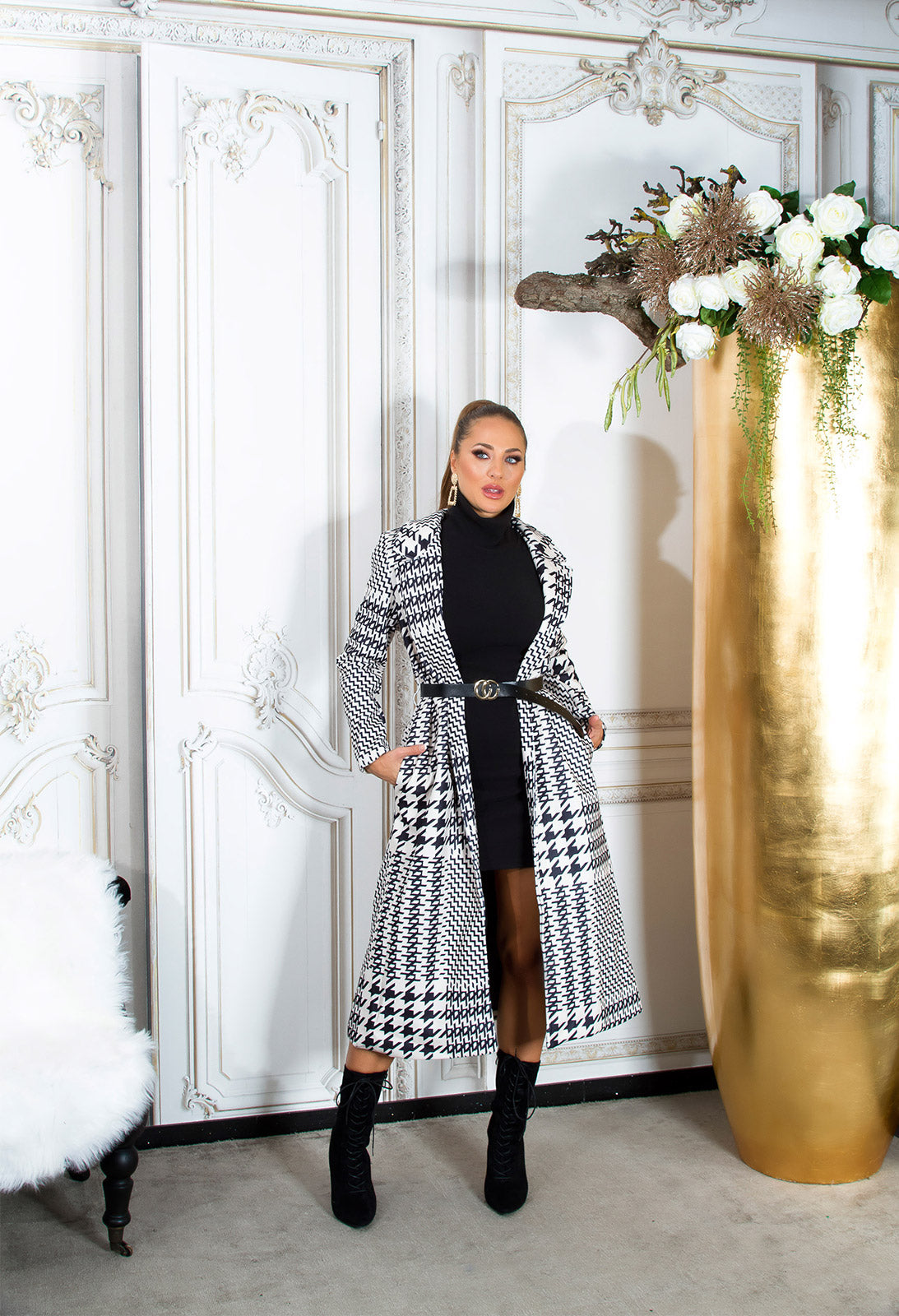 Płaszcz zimowy Parisian Chic z wzorem w pepitkę