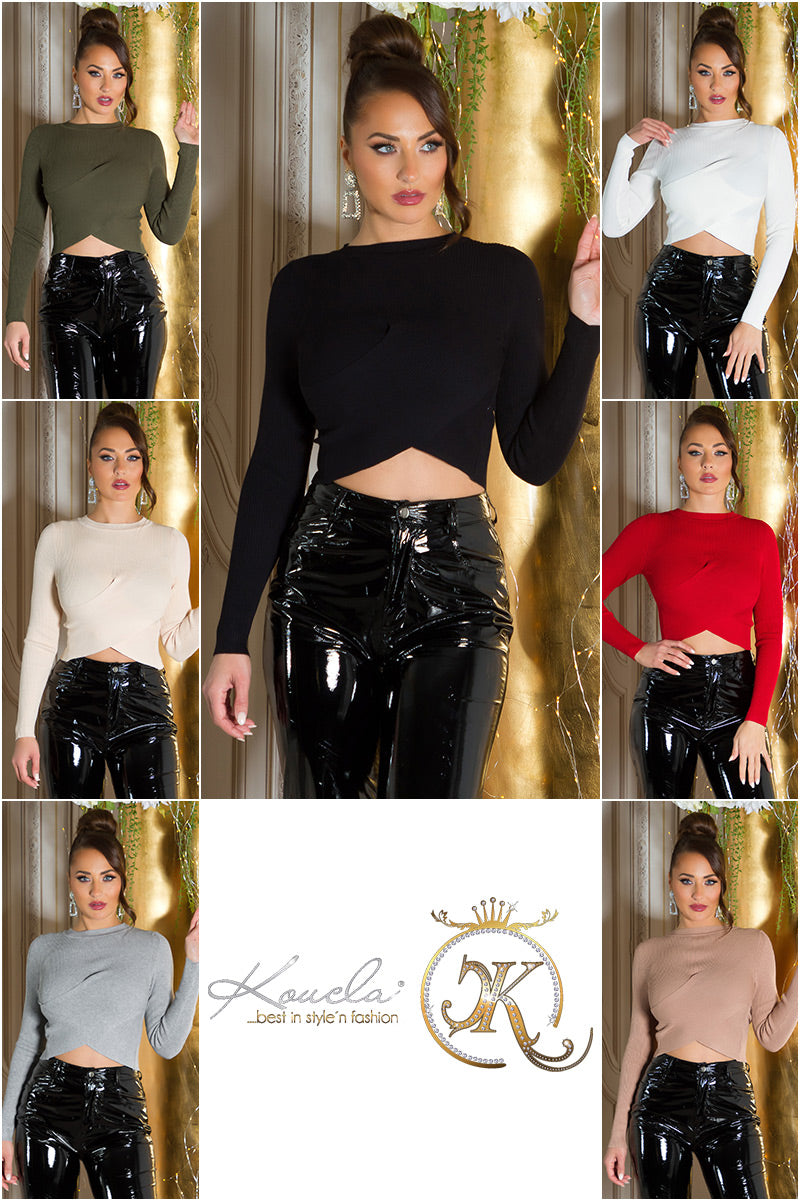 Seksowny sweter Crop w stylu kopertowym