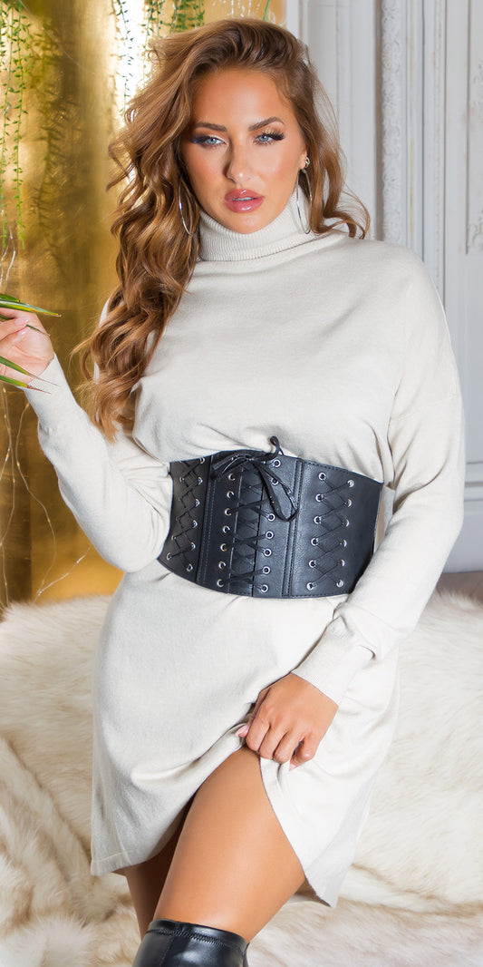 Seksowna dzianinowa sukienka oversize z golfem