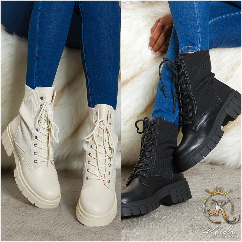 Modne buty za kostkę Musthave Biker Look prążkowane