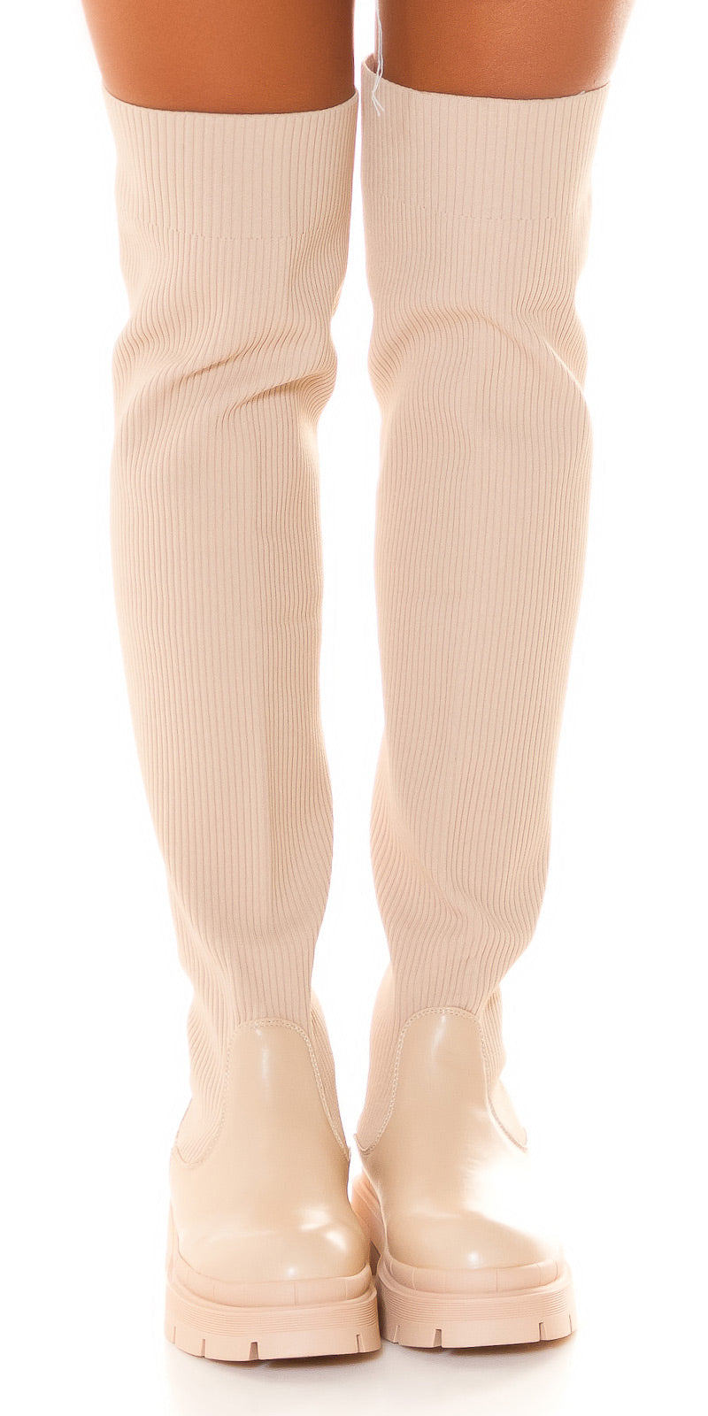 Modne płaskie buty za kolano w prążki Musthave