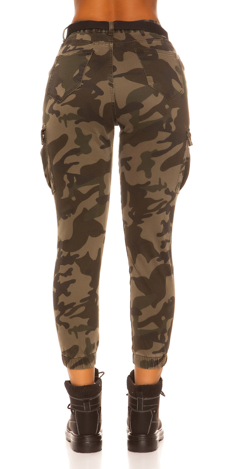 Modne jeansy Cargo w kamuflażu z paskiem