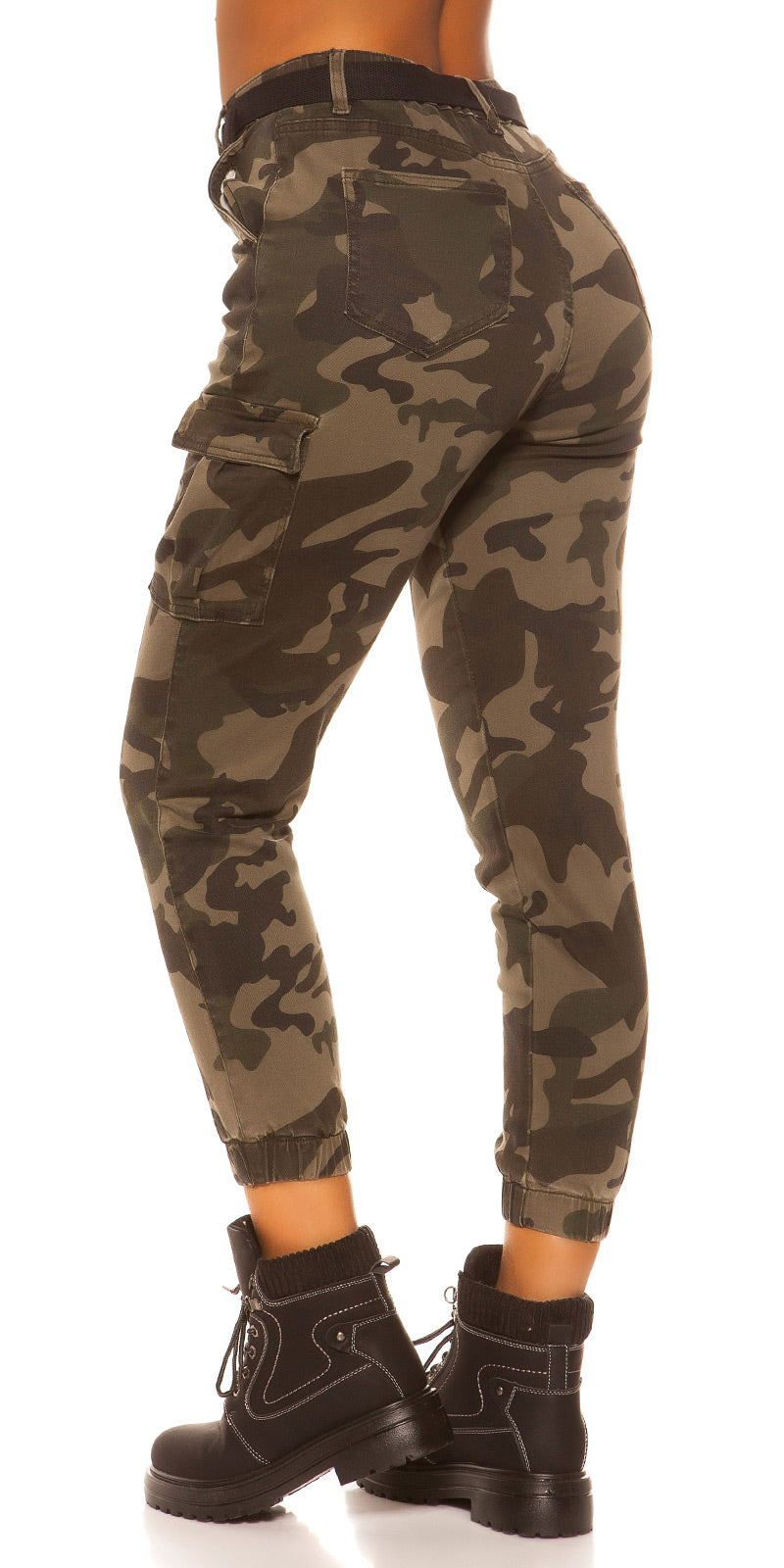Modne jeansy Cargo w kamuflażu z paskiem