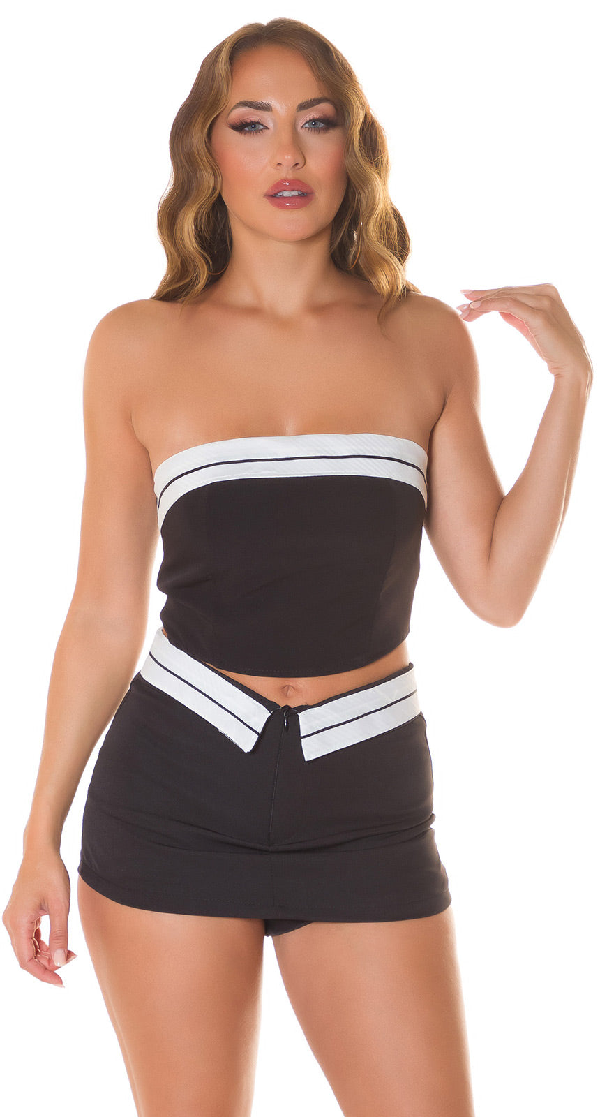 Seksowny top bandeau z detalami w paski