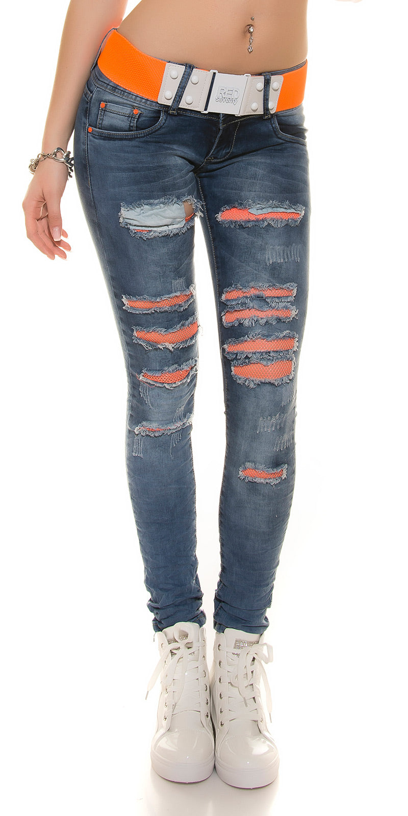 Seksowne skinny z usedlook z lukami + pasek