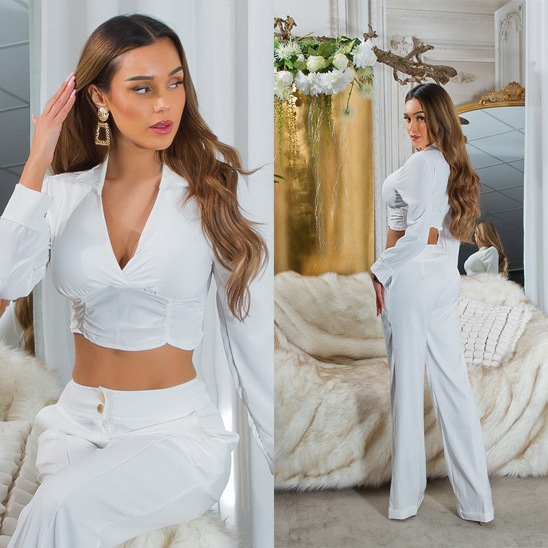 Seksowna bluzka Musthave Crop z dekoltem w szpic i kołnierzykiem