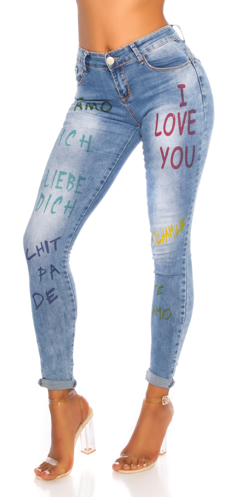 Modne jeansy skinny "international love"