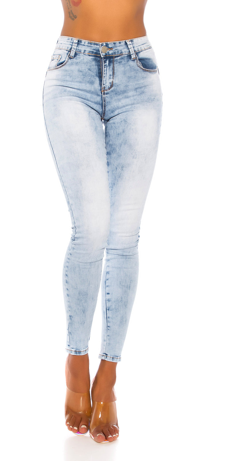 Seksowne jeansy skinny z wysokim stanem o kwasowym wyglądzie