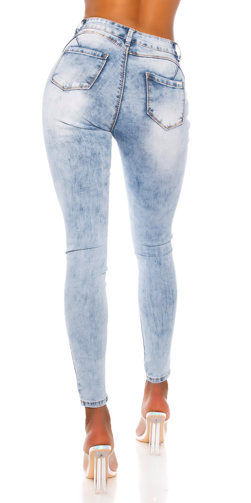 Seksowne jeansy skinny z wysokim stanem o kwasowym wyglądzie