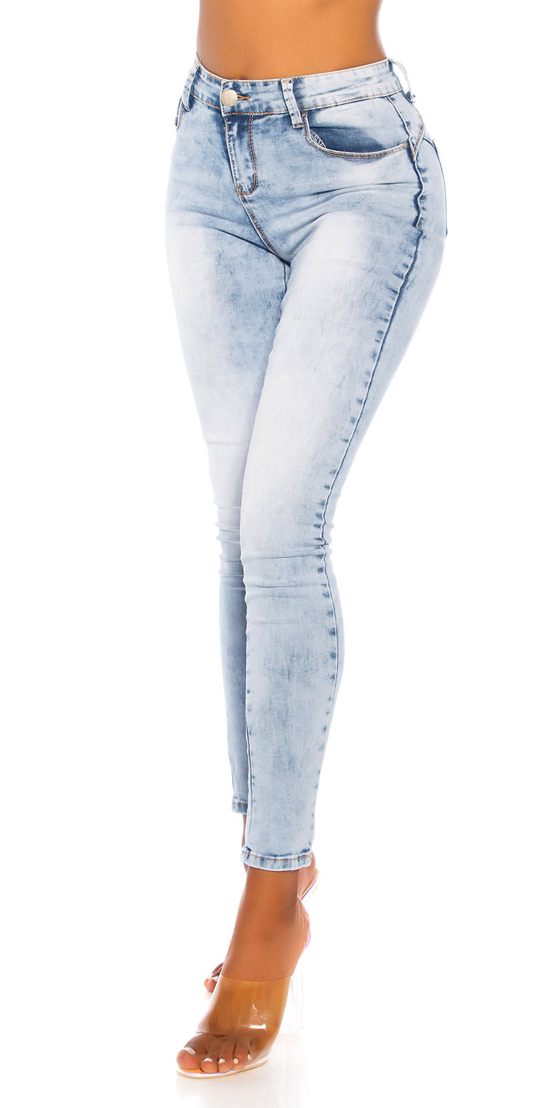 Seksowne jeansy skinny z wysokim stanem o kwasowym wyglądzie
