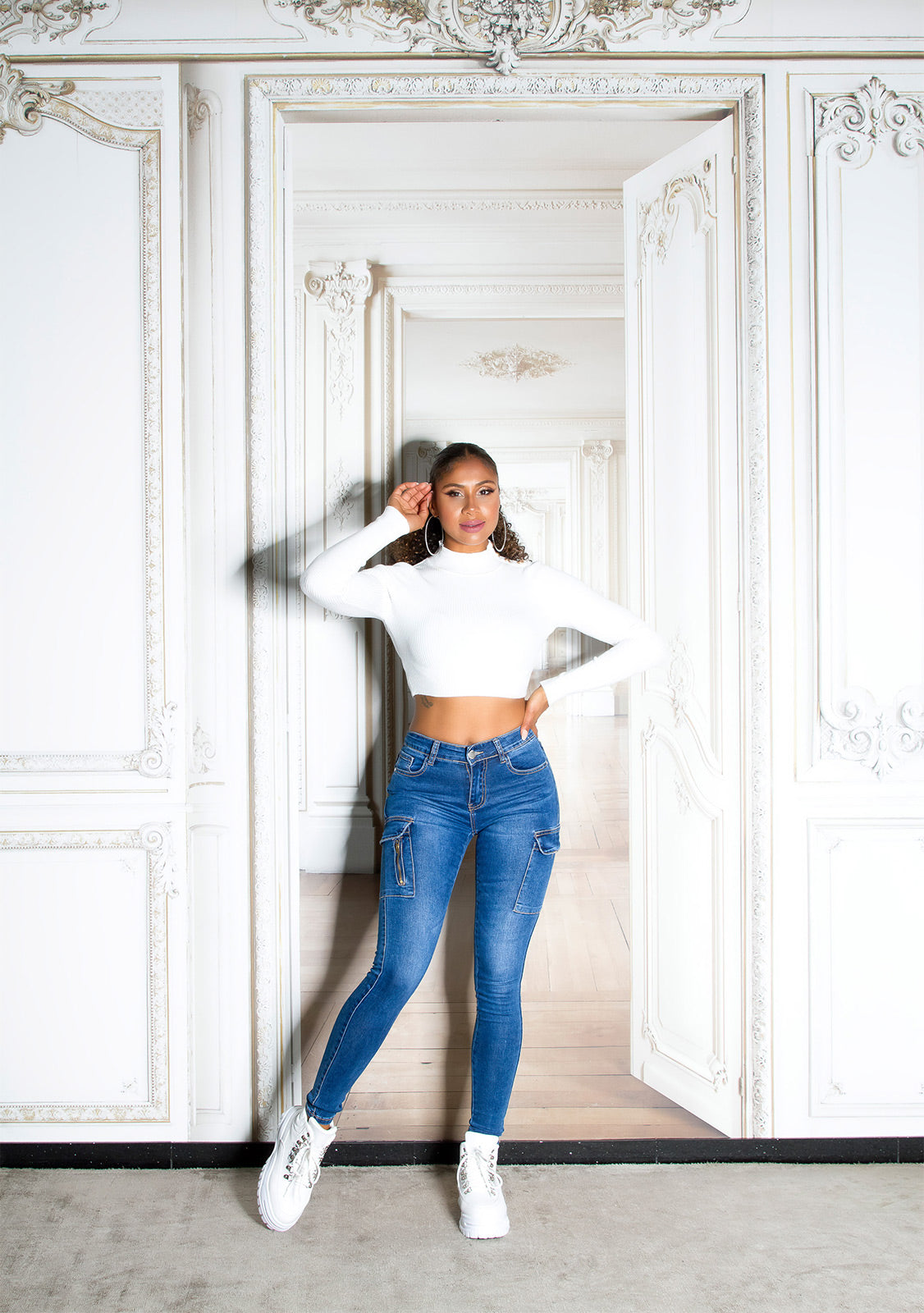 Seksowne jeansy skinny cargo