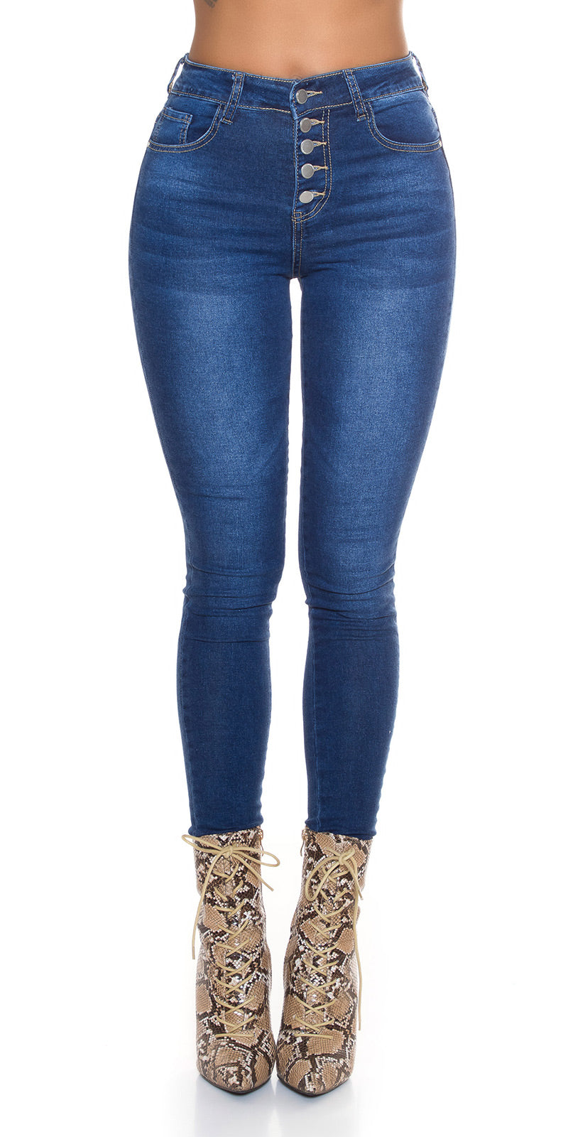 Seksowne jeansy skinny z otwartym rzędem guzików