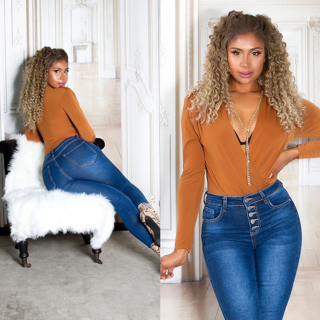Seksowne jeansy skinny z otwartym rzędem guzików