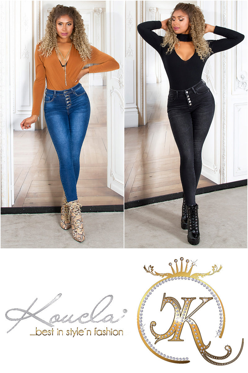 Seksowne jeansy skinny z otwartym rzędem guzików